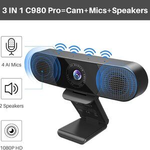 EMEET 3 in 1 Webcam - 1080P Webcam with Microphone and Speakers, Noise Reduction